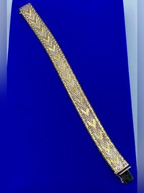 Sterling Silver Milor Italy Chevron Riccio Link Flat Chain Bracelet